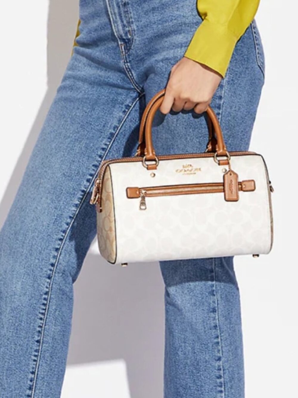 Authentic  Coach satchel Signature coated canvas with smooth leather, glacier,ch